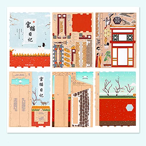 3D Wooden Creative Diy Book Stand Vintage Palace Cat Stories Handmade Puzzles Artistic Kawaii Dollhouse Sensor Light Safe Puzzle Home Decoration Educational Toys Child's Gift #TOP5