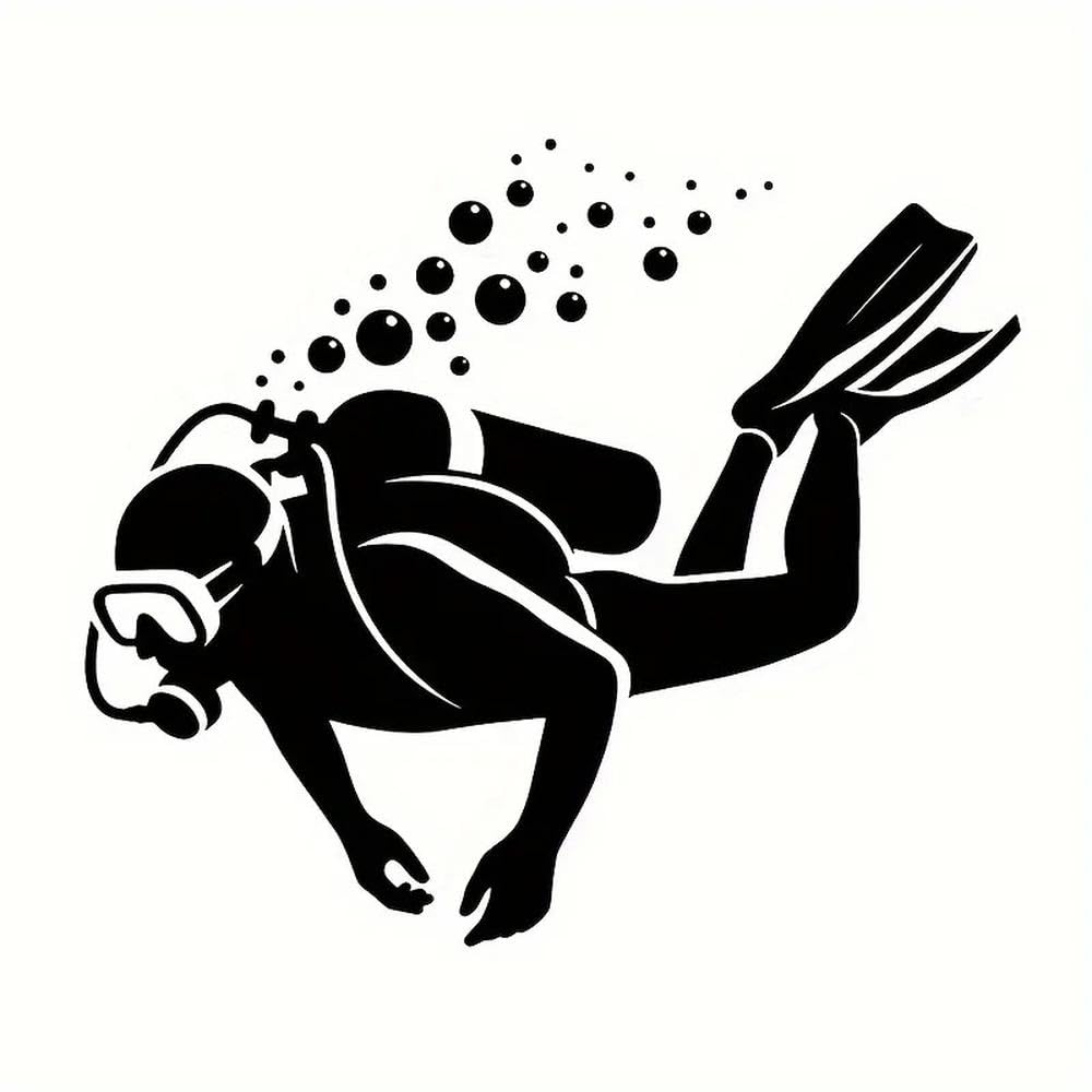 Scuba Diver Waterproof Vinyl Sticker Black White Decal for Car Boat Outdoor Gear Decor(Black)