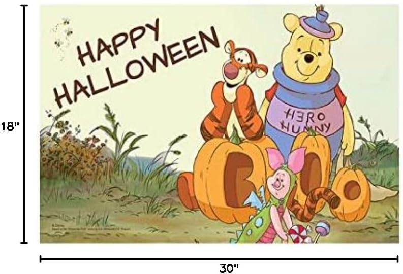 Flagology.com, Disney, Disney Happy Halloween Pooh Doormat - 18" x 30", Outdoor/Indoor, Heavy Duty Recycled Rubber, Non-Slip Backing, Halloween