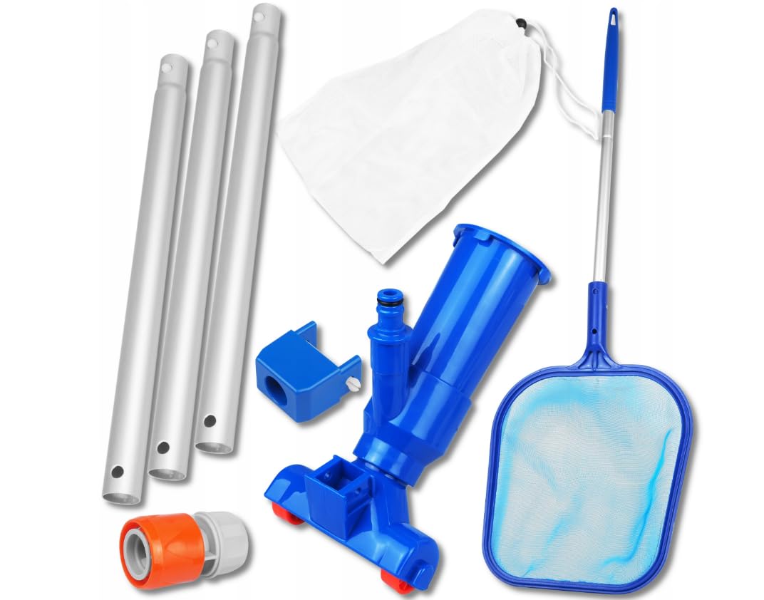 Sillar Kit de Nettoyage pour Piscine, Aspirateur de Fond de Piscine + épuisette à Feuilles avec Manche Télescopique | Kit pour Piscine, Jacuzzi, Spa