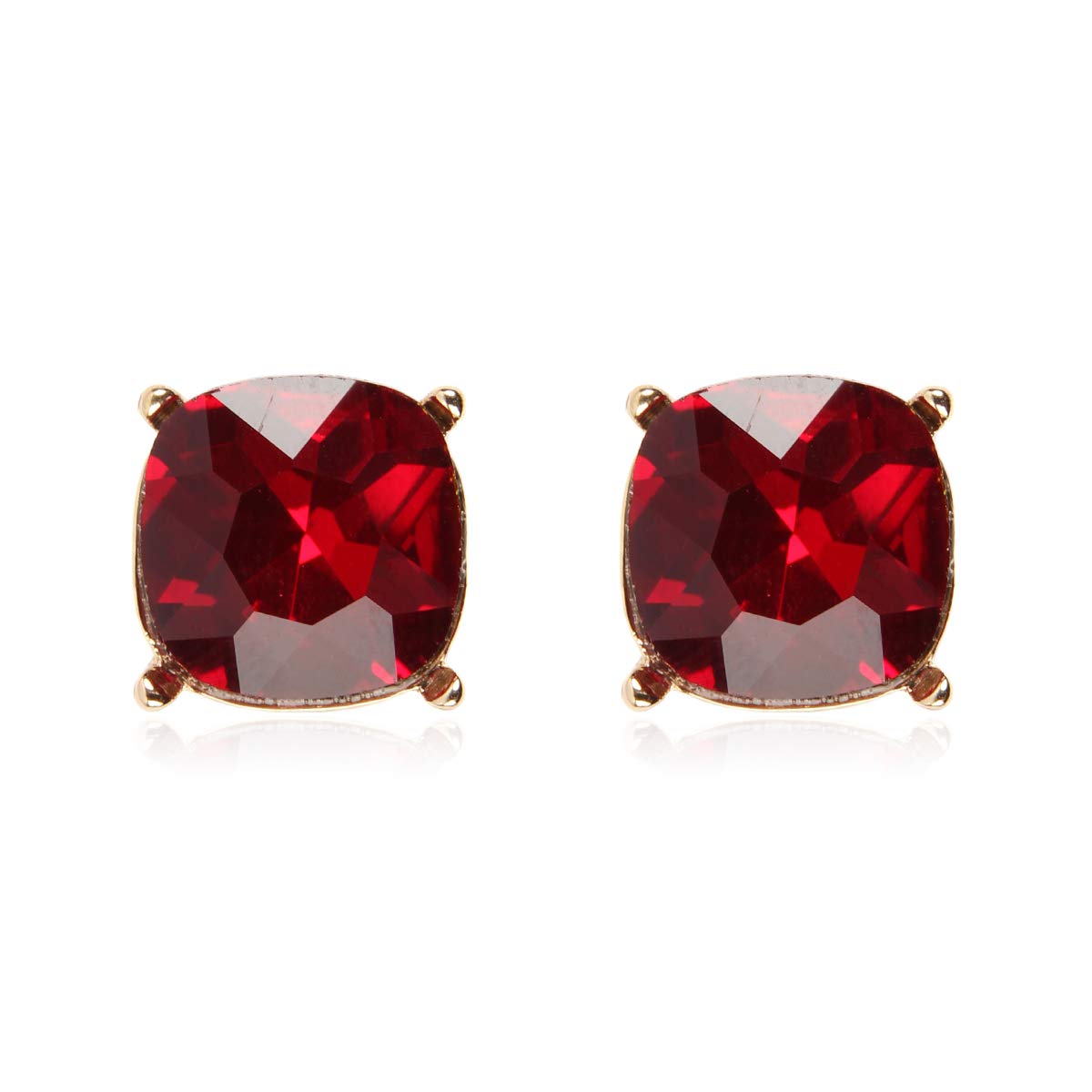 RIAH FASHIONSparkly Faceted Jewel Statement Stud Earrings - Princess Cushion Cut Sequin Confetti Square Lever, Cubic Zirconia Round, Oval Bezel