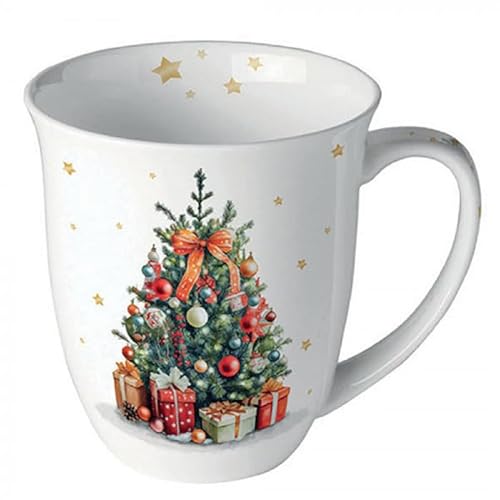 Tasse tasse à café tasse à thé gobelet mug 0,4 l porcelaine fine bone china tasse en porcelaine Noël Avent (sapin de Noël avec cadeaux)