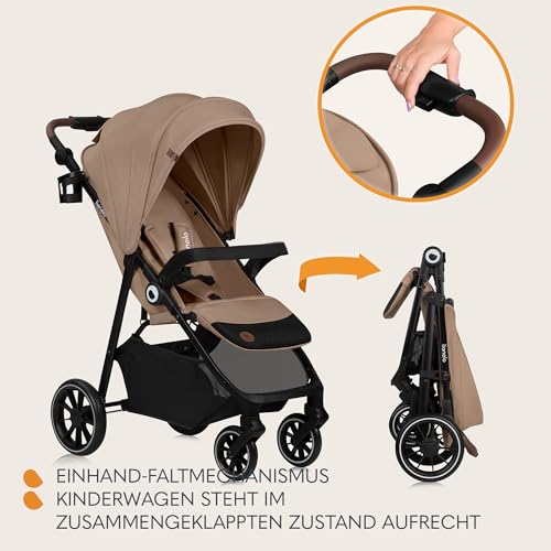 LIONELO EMMA ONE Buggy bis zu 22 kg von 6 m bis 4 Jahre Schwenkbare 360 Räder° Vollfederung Einhändig klappbar Verstellbare Rückenlehne und Fußstütze XXL-Verdeck UPF50+