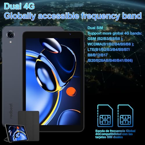 Image of Android 14 Tablet, 8 inch tablets with Pink Case, 2025 amazon Tablet 4G LTE Dual SIM, 6GB+64GB Expandable to 1TB, HD Display, 5MP+8MP Dual Cameras, 2.4G /5G WiFi, BT5.0, GPS, Face Unlock