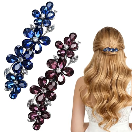 Lot de 2 barrettes à cheveux pour femmes, accessoires de mode pour cheveux fins et épais, pinces à strass avec cristal de qualité supérieure, maintien...