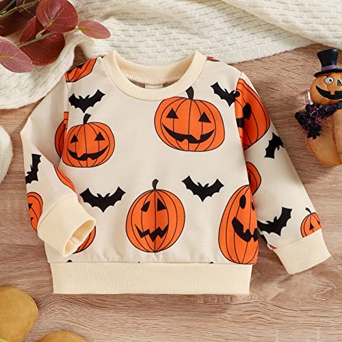 Toddler Boy Girl Halloween Outfit Pumpkin Sweatshirt Crewneck Pullover Sweater Long Sleeve Shirt Fall3