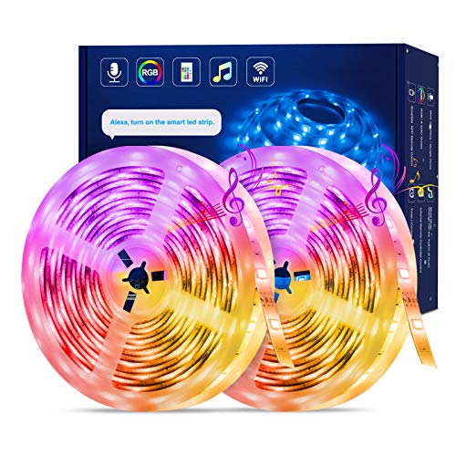 Smart WIFI Led Strip Lights, TASMOR 32.8ft RGB 5050 Color Changing Light Strip Music Sync Works with Alexa Google Assistant, Phone APP Controlled IP65 Waterproof Led Strip with Remote for Home Parties