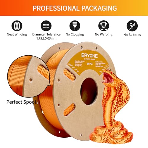 Image of ERYONE Silk PLA Filament for 3D Printer 1.75mm + /- 0.03mm, Shiny Filament 1kg (2.1lbs) /Spool, Orange
