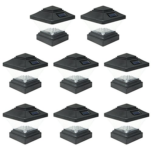 One-Day Sale: Up to 60% Off 8 Pack Black Outdoor Garden 4 x 4 Solar LED Post Deck Cap Square Fence Light Landscape Lamp Lawn PVC Vinyl Wood