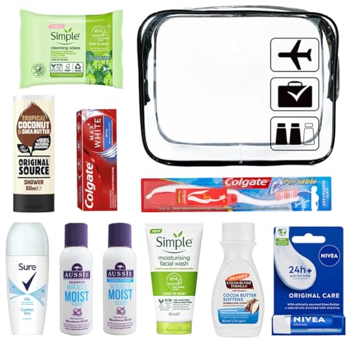 Travel Toiletries Set for Women - Mini Toiletries Kit for Holidays, Hospital, Maternity, Overnight Stays, Airport Security Approved Travel Size Toiletries And Clear Bag, Essential Personal Care Items