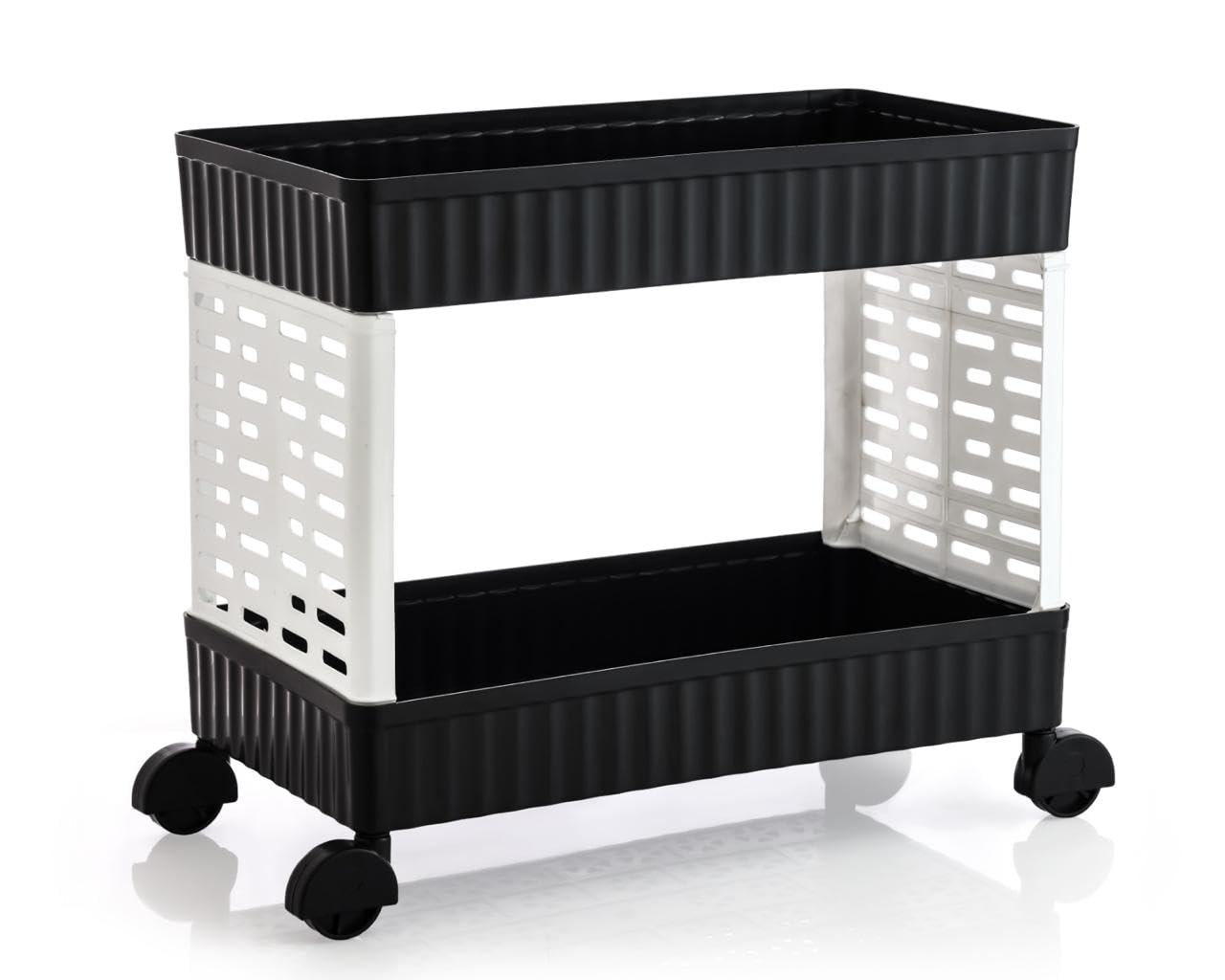 Multipurpose Kitchen Storage Trolley with Wheels | Multi-Tier Portable Rack for Floor & Tabletop Use | Modern Rolling Organizer Shelf (White & Black, 2 Layer)-image-27