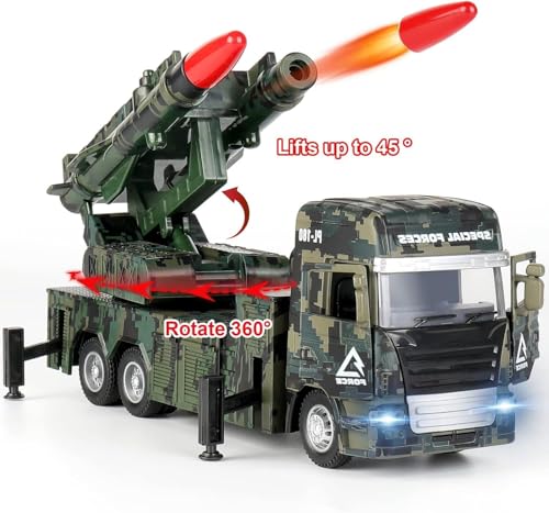 Image of Military Toys for Boys,Army Vehicle Toys with Rotatable Turret,Missile Truck with Light and Sound,Pull Back Army Truck Gift for 3 4 5 6 7 8 Year Old Boys,Green