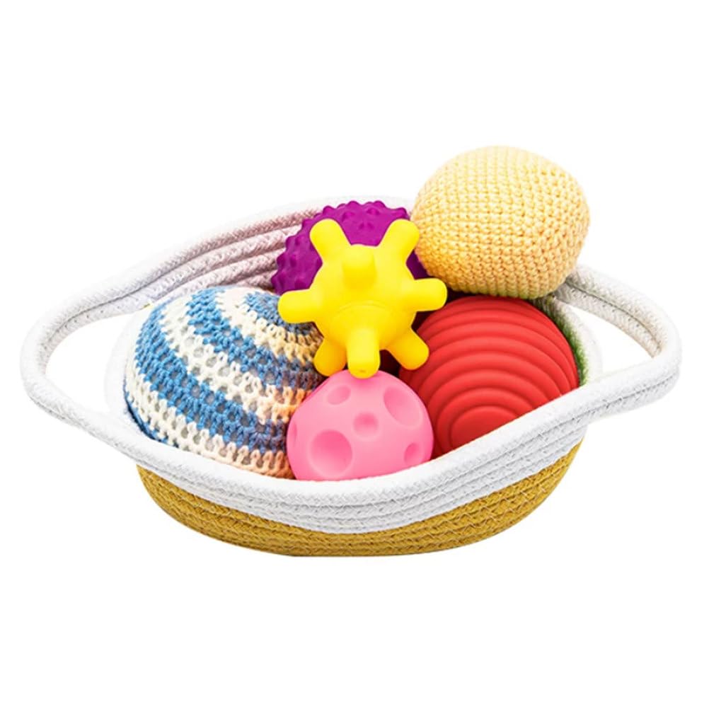 ttnmrc Montessori Sensory Balls Set - 6pcs Soft Textured Tactile Balls with Cotton Basket, Teething Safe Sensory Toys