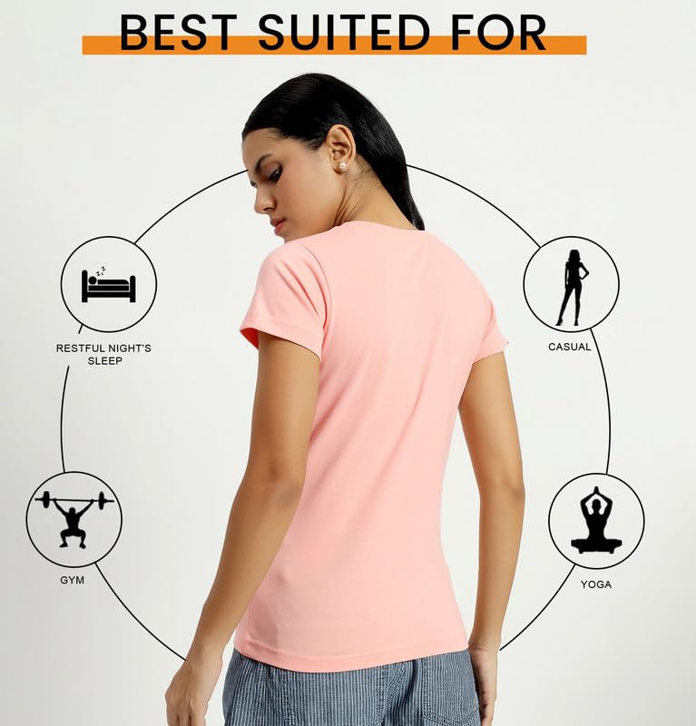 Image of Sleepynuts Women's Plain Round Neck Regular Fit Half Sleeve Cotton T Shirt