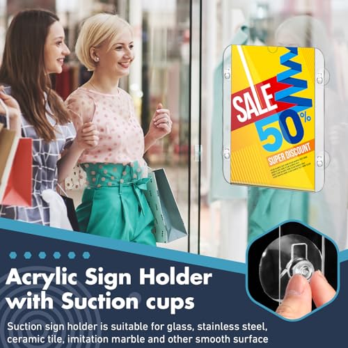 Handepo 8 Pack Acrylic Window Sign Holder 8.5 x 11 Inch with 4 Suction Cups Clear Frames Glass Door Mount Wall Signage for Office Restaurant Store Menu Display Home Notices (Classic style) - Thumbnail 6