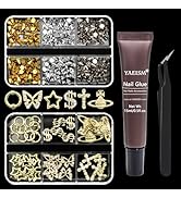 YAEISM Gold Nail Charms Vintage Punk Nail Charms 3 Colors Nail Studs Metal Nail Spikes Shiny Cros...