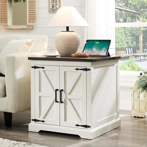 Barnyatoh Farmhouse End Table with Charging Station 24 Large Nightstand