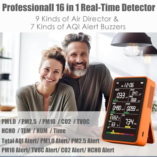 Image of 16-in-1 Indoor Air Quality Monitor, High-Precision Multi-Parameter Smart Air Quality Tester with HD Real-Time Color Screen, Portable Air Quality Monitor for Home, Office, Cars, School, Bedroom