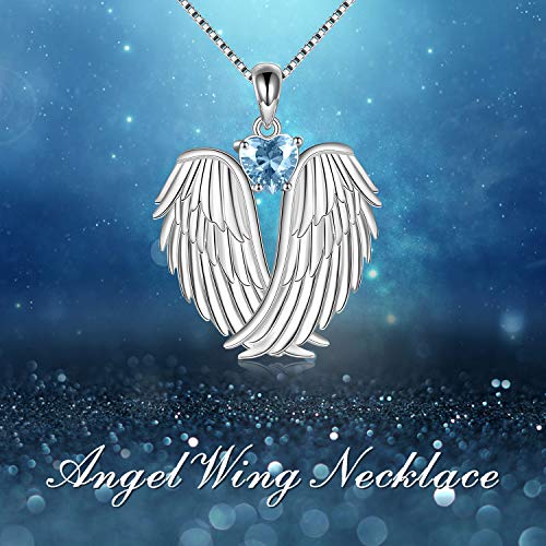 Image of YFN Angel Wings Necklace 925 Sterling Silver Guardian Angel Wings Pendant Necklace Birthstone Necklace for Women Girls Christmas Jewelry Gifts