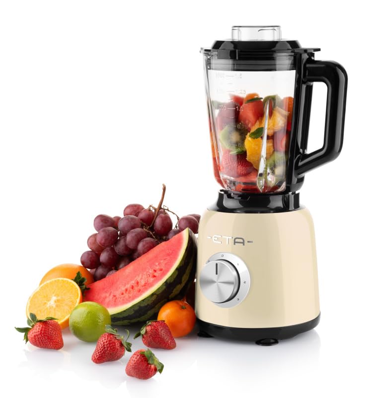 ETA Frullatore Storio I 1 200 Watt | 3 velocità | 26.000 giri / min I funzione impulsi | Contenitore Gla da 1,5 litri | Coltello BlendeX I Beige