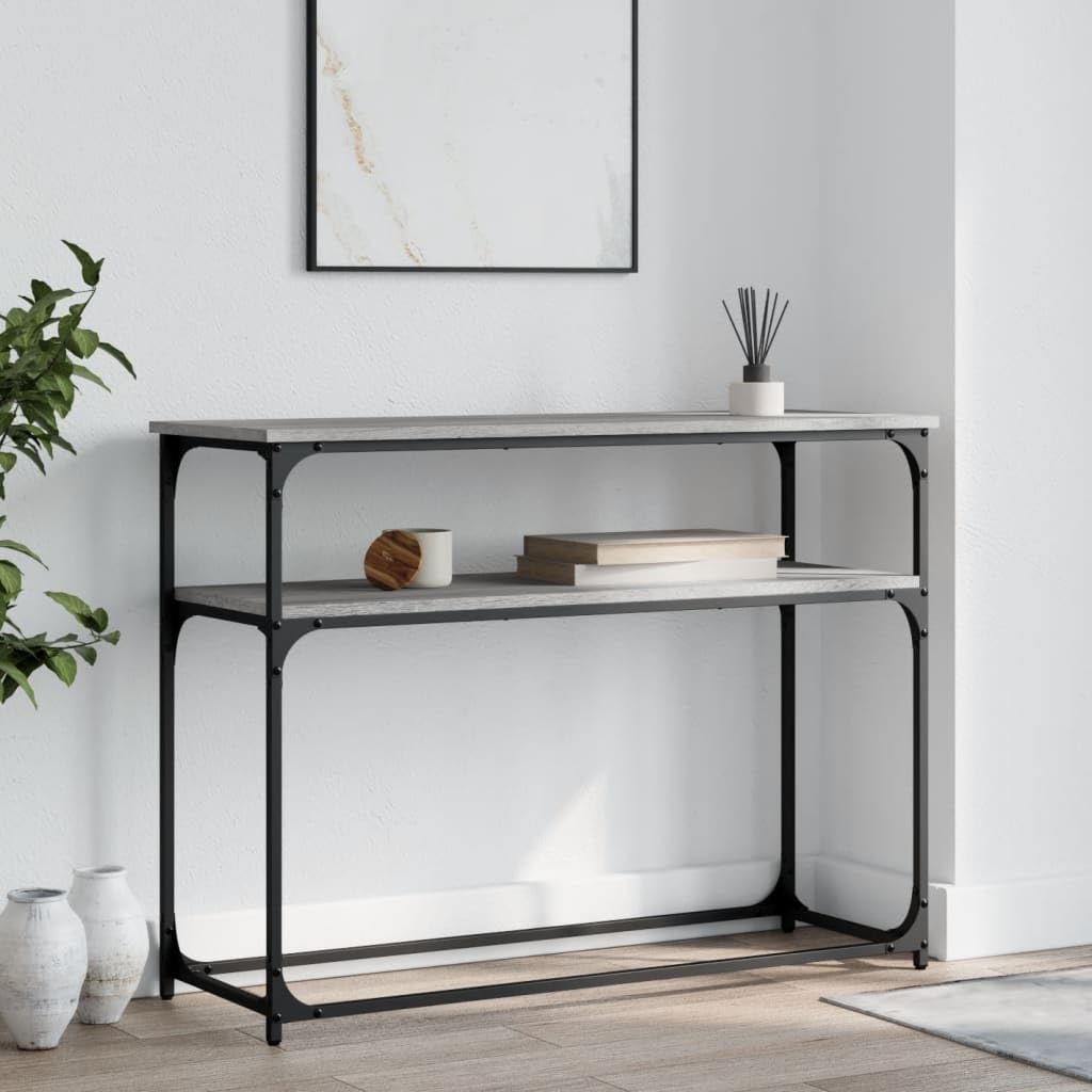 SXZenSpace Console Table Grey Sonoma 100x35.5x75 cm Engineered Wood & Metal Frame Side for Living Room Hallway Bedroom