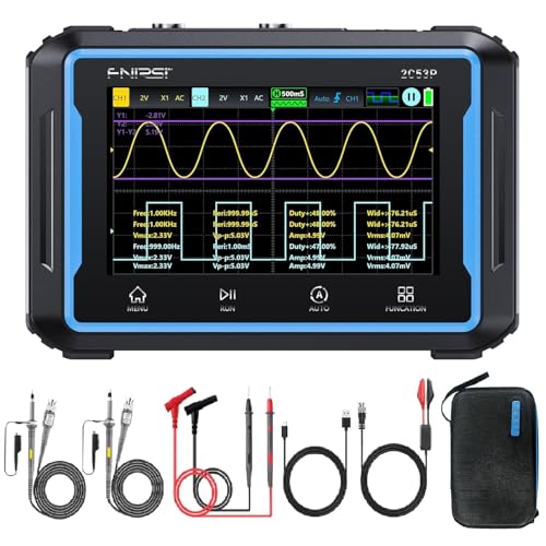 【FNRSI 2C53P Plus Upgraded with Carrying CASE】 3in1 Oscilloscope/Multimeter/DDS Signal Generator Tablet Touch Screen Portable Digital Automotive Oscilloscope 2 Channel 50MHz Bandwidth 250Ms/