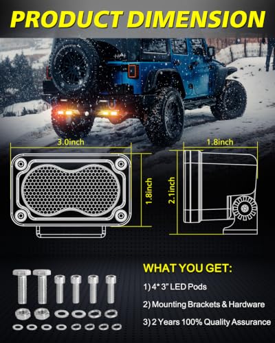 Image of LED Chase Lights Bars, AKD Part 3 inch 80W Diffused CREE LED Pod Lights Yellow Chase Light Bars + Red Emergency Safety Signal Trailer Fishing Hunting Light for Truck Pickup UTV Tractor Boat - Yellow+Red