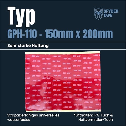 Spyder Tape GPH-110 Schwerlast Doppelseitiges Montagepad – 150x200mm Schwarz Wetterfest Industrie-Starkes Klebeband – Bohrenfreie Alternative für Glas, Metall, Kunststoff Professionelle Klebekraft