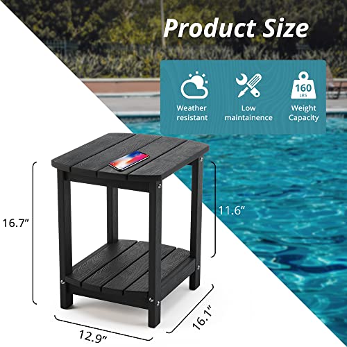 Lue Bona Adirondack Outdoor Side Table, Black Poly Outdoor Patio End Table Weather Resistant, Pool Composite Plastic Morden Side Table For Patio, Pool, Porch, Garden, Lawn #TOP5