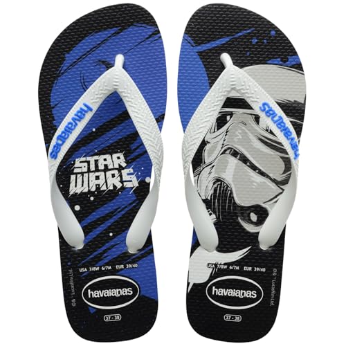 Havaianas Top Star Wars Flip Flop - Darth Vader Star Wars Shoes - White/Star Blue/White, 9C little kid