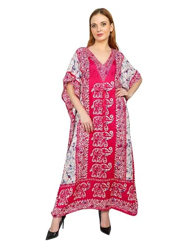 Art Of Creation Women's Kaftan Dress Maxi Long Dress Night Gown Caftans Dresses 3/4 Sleeve Top Nightdress Plus Size Tunic Kaftans House Dresses Color-Pink
