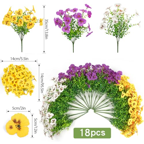 Homcomoda Artificial Fake Pansy Flowers for Outdoors Decoration, 18 Pcs Faux Silk UV Resistant Spring Flowers for Front Door Garden Porch Planter Patio Balcony Yard Indoor Home Decor — view 2