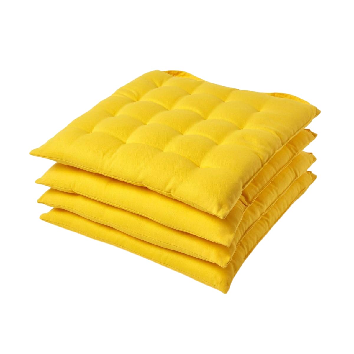 HOMESCAPES Yellow Seat Pads for Dining Chair, Set of 4 100% Cotton Chair Pads with Straps, 40x40 cm โ image 1