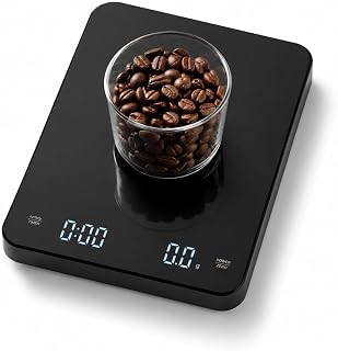 Kaffeewaage mit Timer und 0,1 g Genauigkeit, Digitale Espresso Waage bis 3 kg, USB-C Wiederaufladbar, LED-Display mit Tara-Funktion, Barista Waage für Espresso, Pour Over und Filterkaffee