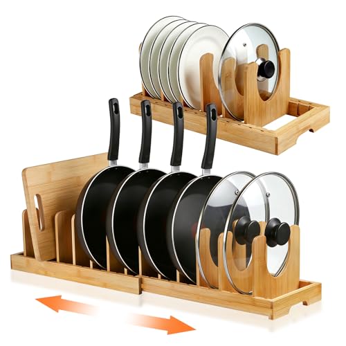 MISTOD Bamboo Pots and Pans Organizer under Cabinet,...