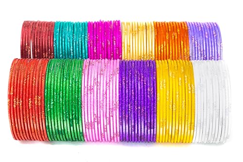 Image of Swara Creations Metal Bangle /Churi Set, in Multicolor large /extra large, Bangles set for Women /Girls with Zari and Cutting Design(144Pcs)