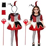 Fantspati Girls Clown Costume, Halloween Killer Clown Costume, Scary Dress Up for Kids(L)