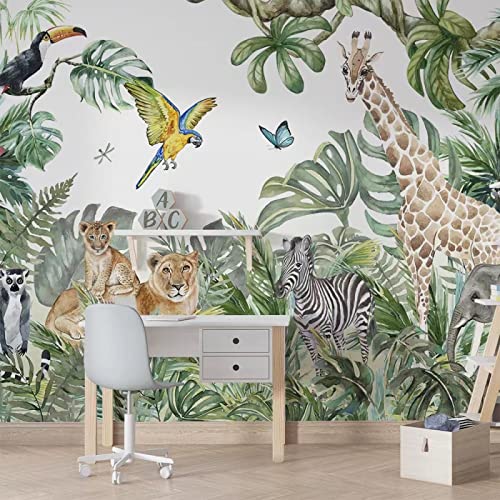 Murales personalizados Papeles de pared Dibujos animados 3D Habitación infantil Bosque Acuarela Safari Animales para niños Habitación infantil Decoración del hogar