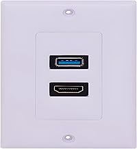 HDMI + USB Wall Plate, 2 Port Socket Plug Insert Jack Outlet Panel Mount Support 4K 60Hz HDR 1080P 3D Ethernet Built in High Speed Cable Extension Coupler for Projector & Home Theater