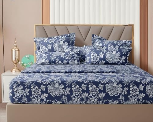 Image of 400TC Cotton Feel Glace Cotton Fully Elastic Fitted Bedsheet Single Size Bed with 1 Pillow Cover (36 inch x 78 inch inches, Aarchid Blue)