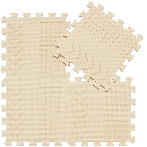Image of qqpp EVA 18 Tiles Baby Play Mat for Playing, Interlocking Foam Floor Mats for Tummy Time & Crawling, Puzzle Flooring Tiles with Laser Pattern for Kids. Beige. QL-91(J) b18N