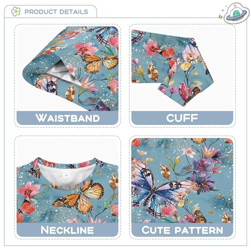 JUNZAN Glitter Colorful Butterflies and Flowers Blue Kids Boys Sweatshirts Hoodies Fleece Outerwear for Kids Sports 4T3