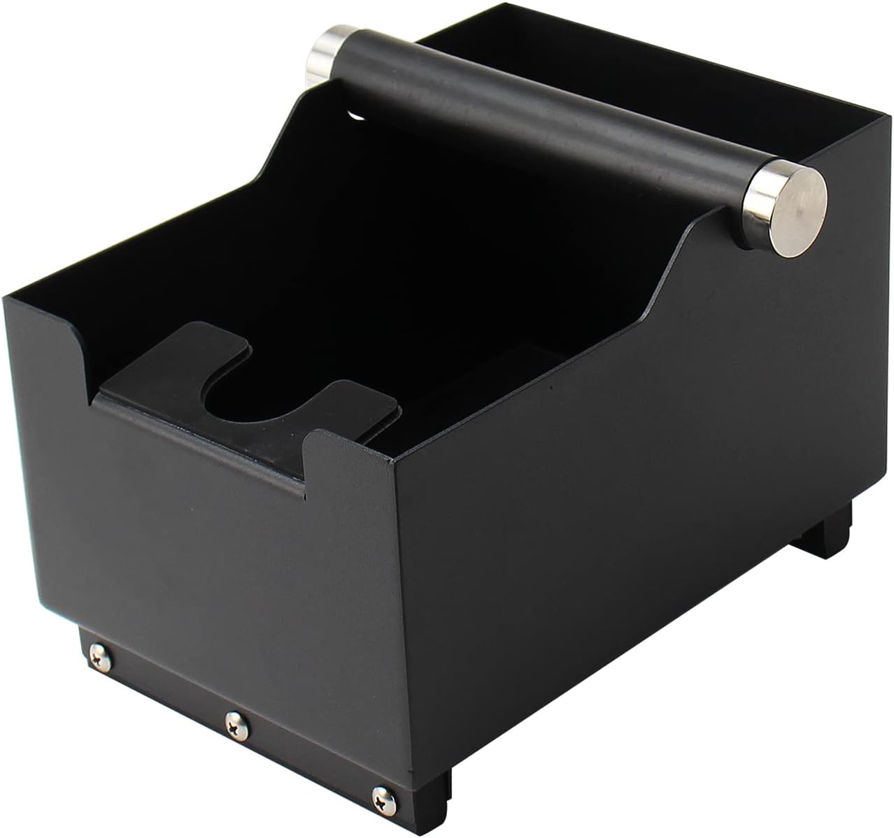 DIBTSA Espresso Knock Box with Coffee Tamping Station Base, Stainless Steel Coffee Grounds Knock Box Container Bin with Portafilter Stand (Black)