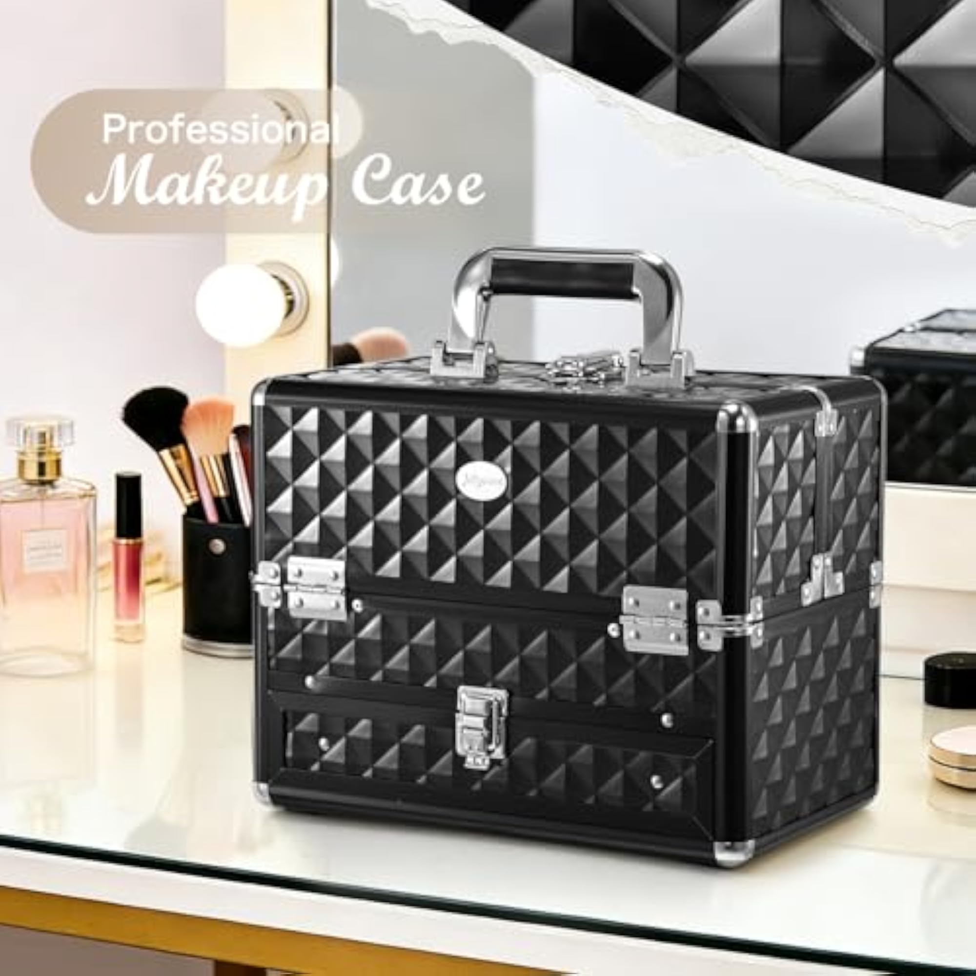 Portable Makeup Train Cases Professional Travel Cosmetic Organizer Box