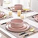 AmorArc Ceramic Dinnerware Set for 4 | Speckled Stoneware Plates and Bowls with unglazed terracotta | Scratch Resistant, Dishwasher & Microwave Safe Dishes Sets- 12-Pcs Pink