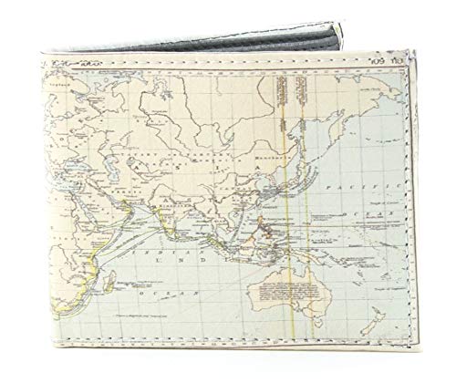 Li Men's World Map Print Vegan Leather Bifold Wallet with Matching Gift Box | Slim Bifold Wallets for Men | 2 ID Windows & 7 Card Holders (Globe)
