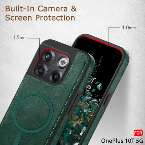 Image of TheGiftKart Genuine Leather Finish Back Cover Case for OnePlus 10T | Shockproof Design | Raised Edges for Camera & Screen Protection | Stunning Minimalist Design Cover (MagSafe Compatible, Green)