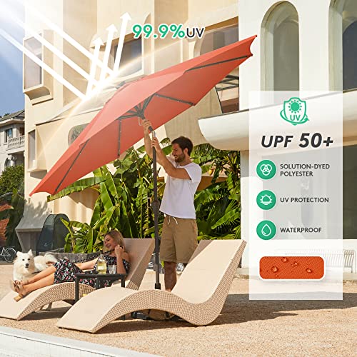 Image of JEAREY 10FT Outdoor Patio Umbrella with Solar Lights, LED Lighted Pool Umbrella with Tilt and Crank, Outdoor Table Umbrellas for Deck, Yard & Market(Orange)