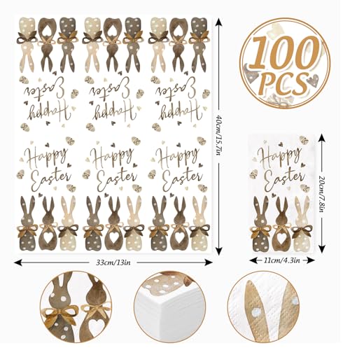 AnyDesign 100 Pack Easter Guest Napkins Bunny Print Paper Dinner Napkins Happy Easter Decorative Disposable Hand Napkins for Party Tableware Supplies, 13 x 15.7 Inch