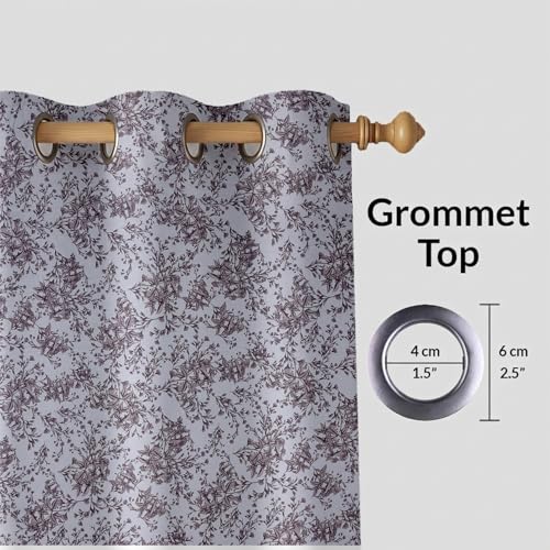 Image of LINENWALAS Cotton Sheer Curtains for Window - Light Filtering 6 Feet Set of 2, Aesthetic Cafe Curtain Floral Printed Drapes with Grommet Hanging - (L 6FT x W 4.5FT, Brown Botanical)